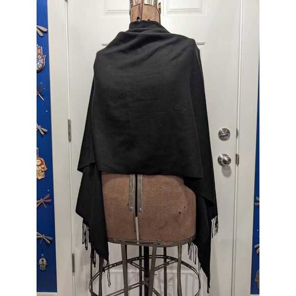 Black Cashmere Shawl Wrap 24.5x72 Soft Long Scarf Minimalist Elegant Boho Gypsy - Picture 2 of 12